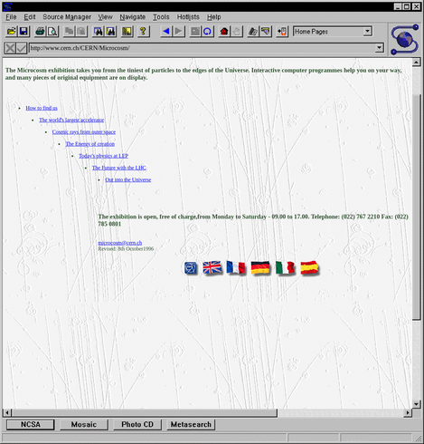 A screengrab of http://www.cern.ch/CERN/Microcosm/ from Nov 1996