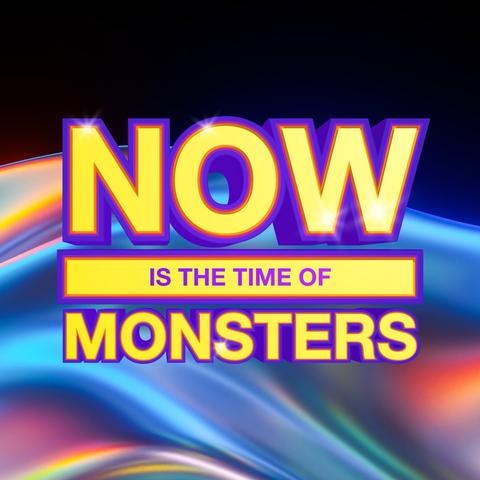“NOW IS THE TIME OF MONSTERS” in the style of late 90s/2000s compilation album cover “NOW THAT’S WHAT I CALL MUSIC”