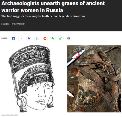 Archaeologists unearth graves of ancient warrior women in Russia
The find suggests there may be truth behind legends of Amazons
2 Jan 2020ByEva Frederick
Share:
Facebook
Share on X
Linked In
Reddit
Wechat
Whatsapp
Email
(left to right): an illustration of calathos's reconstruction; Details of calathos on the mistress's skull
www.archaeolog.ru