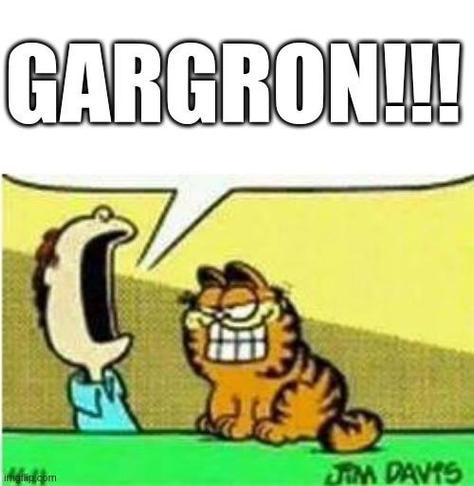 Frame of the comic strip Garfield with Jon yelling at Garfield. Jon's speech bubble has been replaced with the text