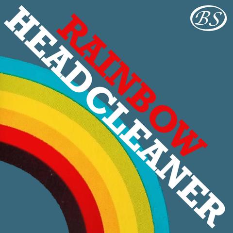 A square tile image with the text Rainbow Headcleaner diagonally placed across it and a 6 colour rainbow in one corner featuring an odd spectrum of brown, red, orange, yellow, green, blue