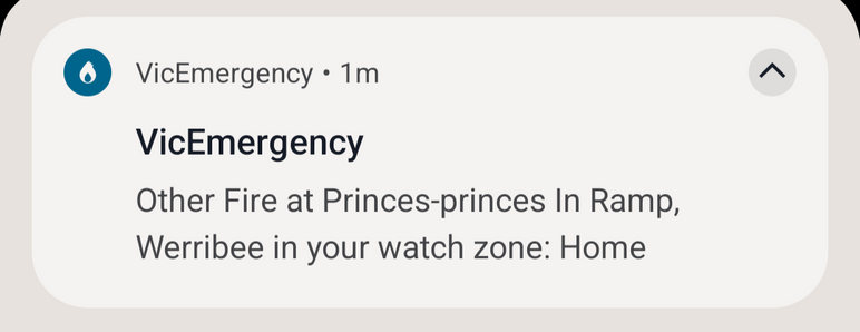 Vic emergency app notification reading