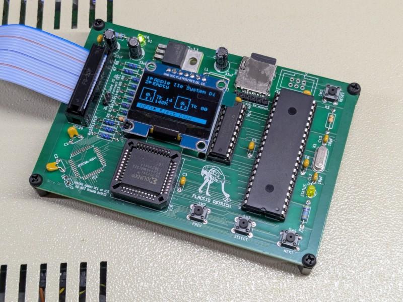 An assembled Flaccid Ostrich powered up. Seen from above, showing its dual floppy mode.