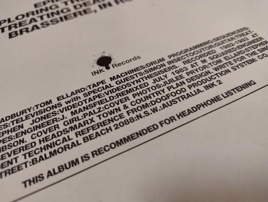 Section of back cover notes from Since the Accident by Severed Heads exhorting the reader to write to an address for the Technical Reference. 