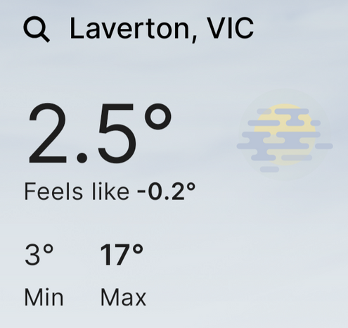 Screenshot of weather info, 2.5 degrees that 