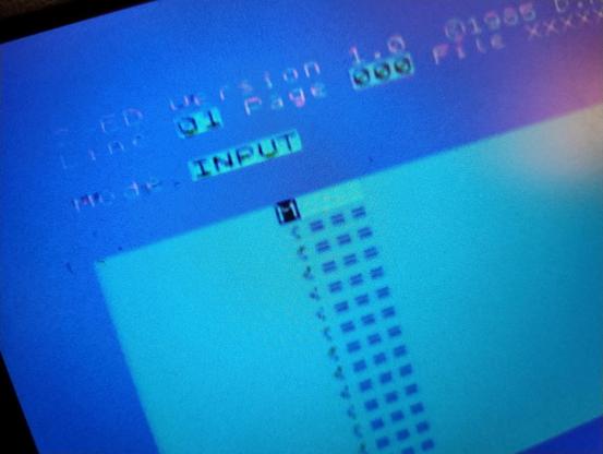 Screen of a program called Z-ED version 1.0 with a column of squares, and is in 