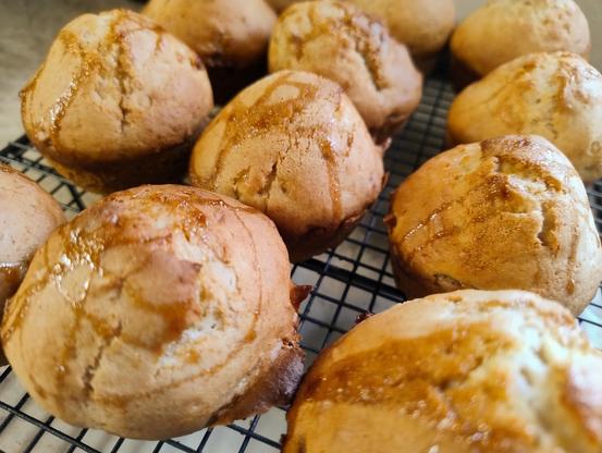 Close up of banana muffins cooling on a rack