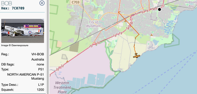 Aircraft tracking page showing a plane with the callsign BOB