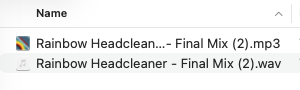 Screenshot of a Mac Finder window displaying audio files named 