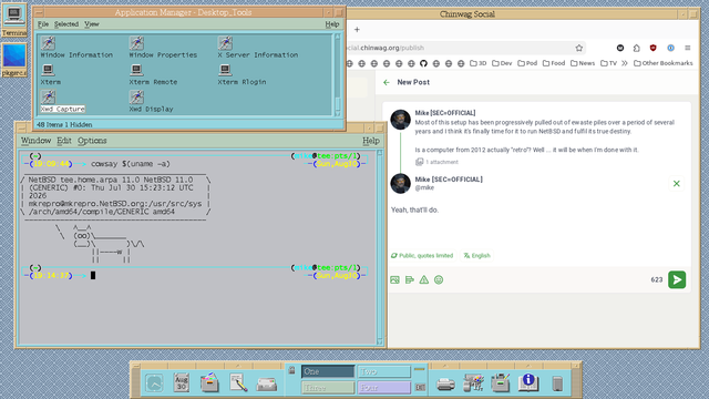 Screenshot of CDE desktop with the parent post being replied to in Firefox