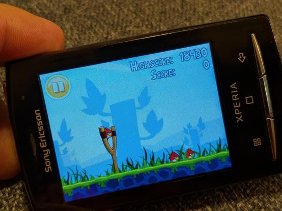 A Sony Ericsson Xperia running Angry Birds 